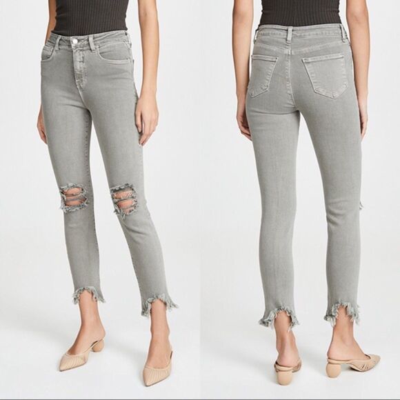 L'AGENCE Denim - L'AGENCE Jeans Womens 25 Grey Highline High Rise Skinny Jeans Ankle Distressed